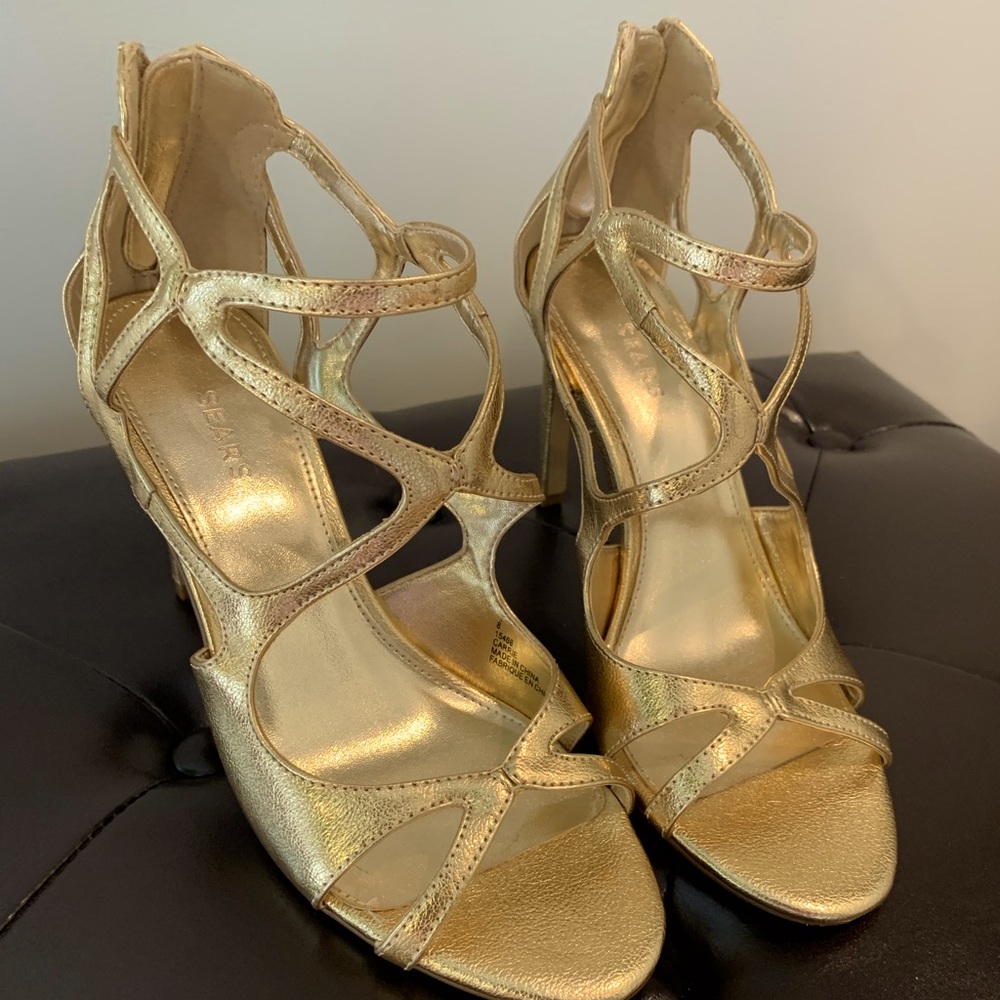 Gold tone high heels sandals